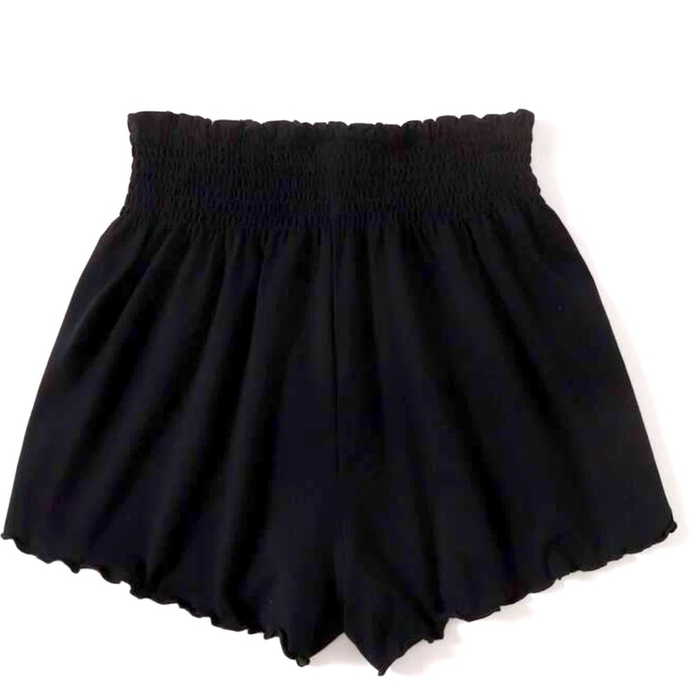 Women’s black Unity Shirred Waist Lettuce Trim Shorts